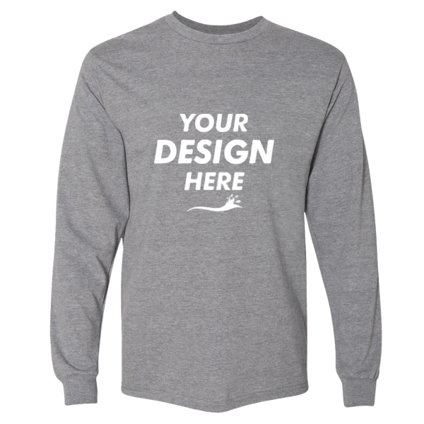 Gildan Unisex Hammer™ Long Sleeve T-Shirt, Graphite Heather, Front view, Mockup