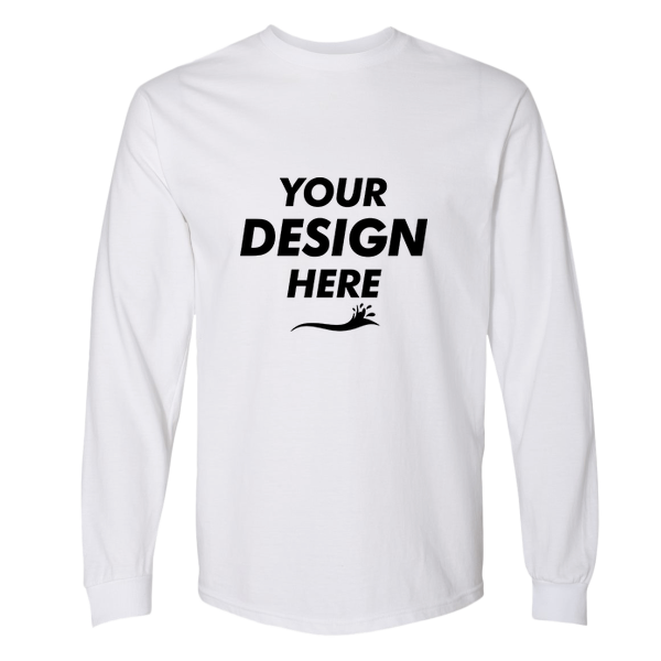 Gildan Unisex Hammer™ Long Sleeve T-Shirt, White, Front view, Mockup