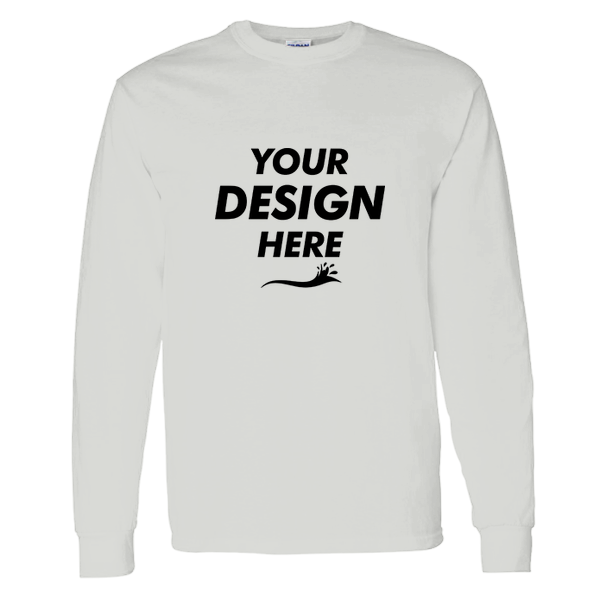 Gildan Unisex Heavy Cotton™ Long Sleeve T-Shirt, Ash, Front view, Mockup