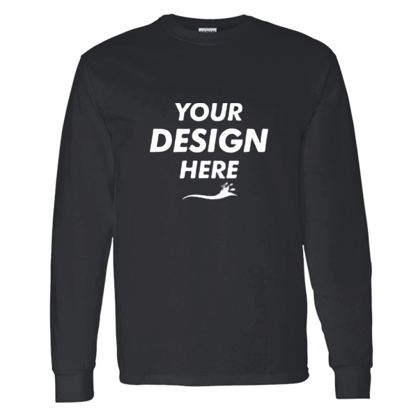 Gildan Unisex Heavy Cotton™ Long Sleeve T-Shirt, Black, Front view, Mockup