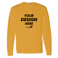 Gildan Unisex Heavy Cotton™ Long Sleeve T-Shirt, Gold, Front view, Mockup