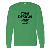 Gildan Unisex Heavy Cotton™ Long Sleeve T-Shirt, Irish Green, Front view, Mockup