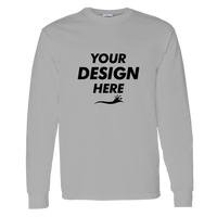 Gildan Unisex Heavy Cotton™ Long Sleeve T-Shirt, Sport Grey, Front view, Mockup