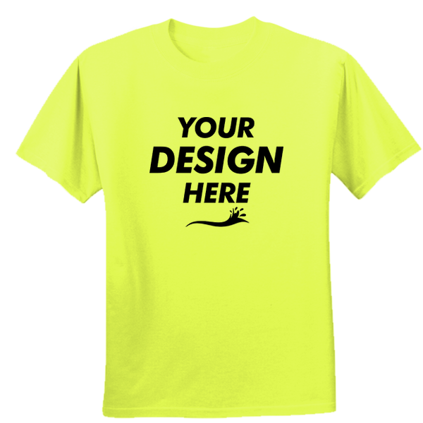 Gildan Unisex Performance® T-Shirt, Safety Green, Front view, Mockup