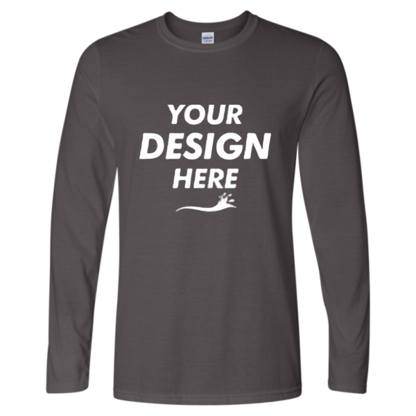 Gildan Unisex Softstyle® Long Sleeve T-Shirt, Charcoal, Front view, Mockup