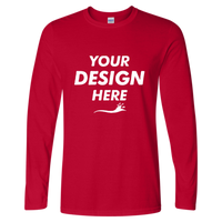 Gildan Unisex Softstyle® Long Sleeve T-Shirt, Cherry Red, Front view, Mockup