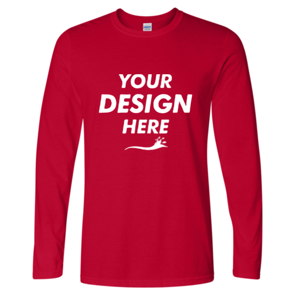 Gildan Unisex Softstyle® Long Sleeve T-Shirt, Cherry Red, Front view, Mockup