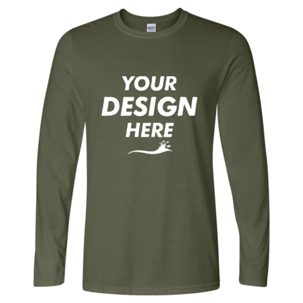 Gildan Unisex Softstyle® Long Sleeve T-Shirt, Military Green, Front view, Mockup