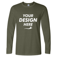 Gildan Unisex Softstyle® Long Sleeve T-Shirt, Military Green, Front view, Mockup