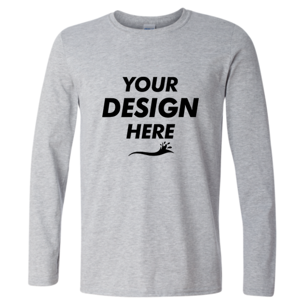 Gildan Unisex Softstyle® Long Sleeve T-Shirt, Sport Grey, Front view, Mockup