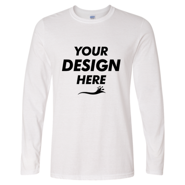 Gildan Unisex Softstyle® Long Sleeve T-Shirt, White, Front view, Mockup
