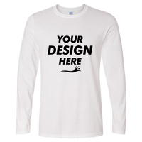 Gildan Unisex Softstyle® Long Sleeve T-Shirt, White, Front view, Mockup