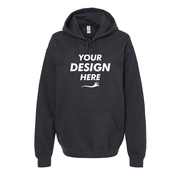Gildan Unisex Softstyle® Midweight Hooded Sweatshirt, Black, Front view, Mockup