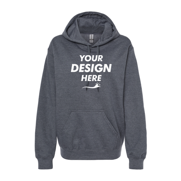 Gildan Unisex Softstyle® Midweight Hooded Sweatshirt, Dark Heather, Front view, Mockup