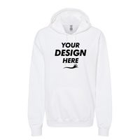 Gildan Unisex Softstyle® Midweight Hooded Sweatshirt, White, Front view, Mockup