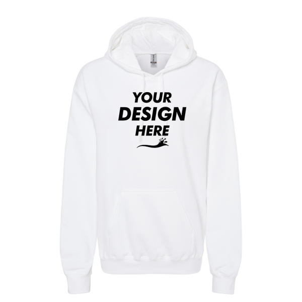 Gildan Unisex Softstyle® Midweight Hooded Sweatshirt, White, Front view, Mockup