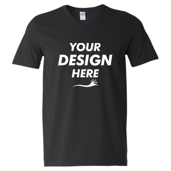 Gildan Unisex Softstyle® V-Neck T-Shirt, Black, Front view, Mockup