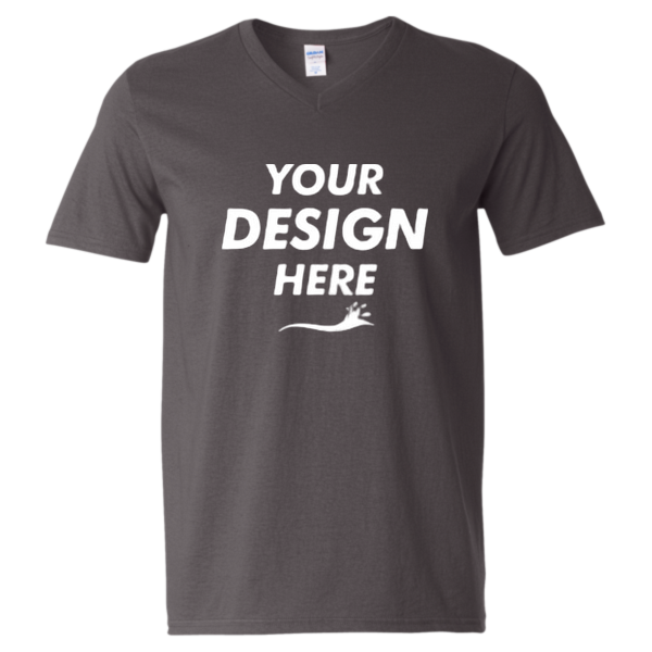 Gildan Unisex Softstyle® V-Neck T-Shirt, Charcoal, Front view, Mockup