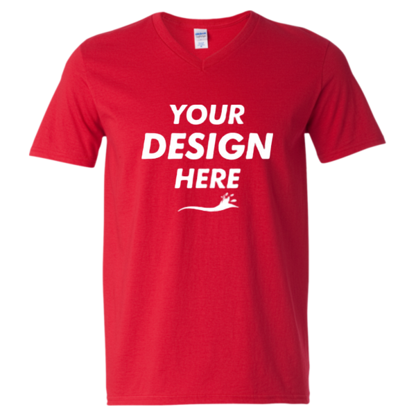 Gildan Unisex Softstyle® V-Neck T-Shirt, Cherry Red, Front view, Mockup