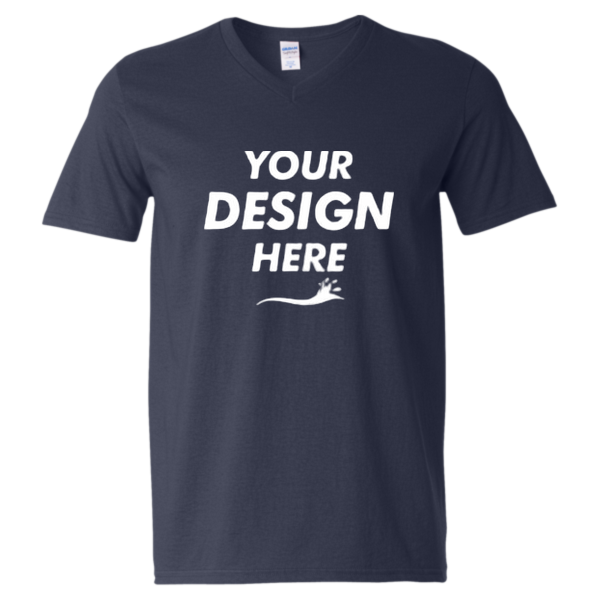 Gildan Unisex Softstyle® V-Neck T-Shirt, Navy, Front view, Mockup
