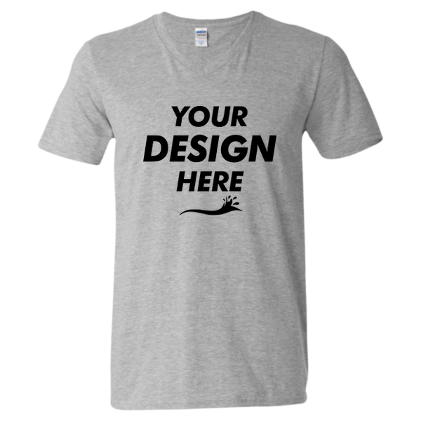 Gildan Unisex Softstyle® V-Neck T-Shirt, Sport Grey, Front view, Mockup