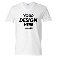 Gildan Unisex Softstyle® V-Neck T-Shirt, White, Front view, Mockup