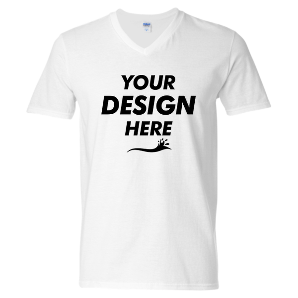 Gildan Unisex Softstyle® V-Neck T-Shirt, White, Front view, Mockup