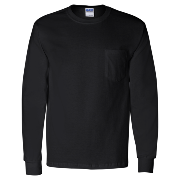 Gildan Unisex Ultra Cotton® Long Sleeve Pocket T-Shirt, Black, Front view