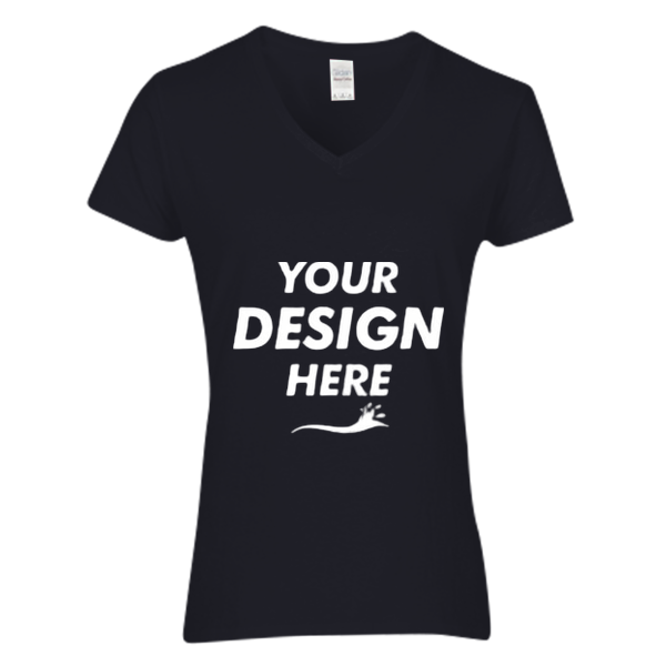 Gildan Women's Heavy Cotton™ V-Neck T-Shirt, Black, Front view, Mockup