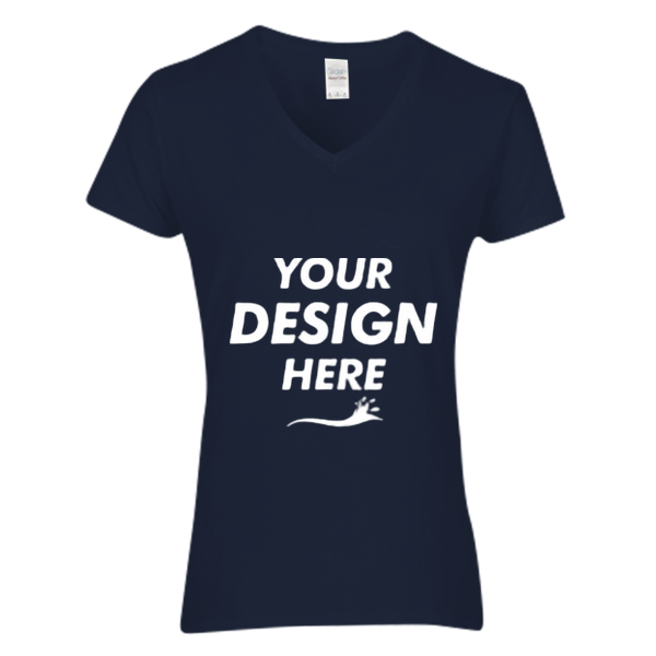 Gildan Women's Heavy Cotton™ V-Neck T-Shirt, Navy, Front view, Mockup