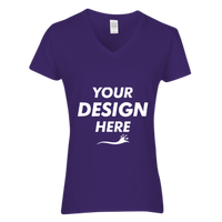 Gildan Women's Heavy Cotton™ V-Neck T-Shirt, Purple, Front view, Mockup