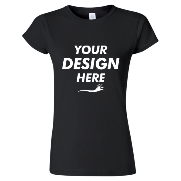Gildan Women's Softstyle® T-Shirt, Black, Front view, Mockup