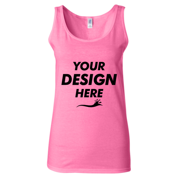 Gildan Women's Softstyle® Tank Top, Azalea, Front view, Mockup