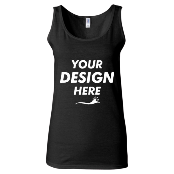 Gildan Women's Softstyle® Tank Top, Black, Front view, Mockup