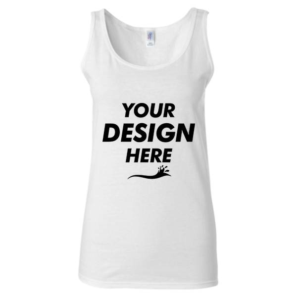 Gildan Women's Softstyle® Tank Top, White, Front view, Mockup