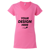 Gildan Women's Softstyle® V-Neck T-Shirt, Azalea, Front view, Mockup