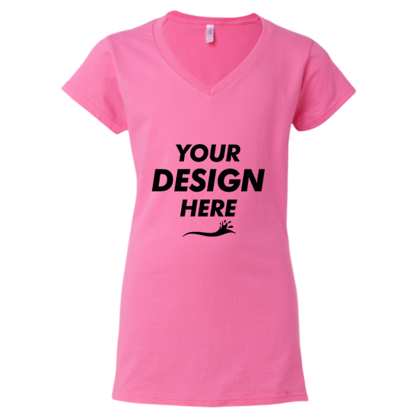 Gildan Women's Softstyle® V-Neck T-Shirt, Azalea, Front view, Mockup