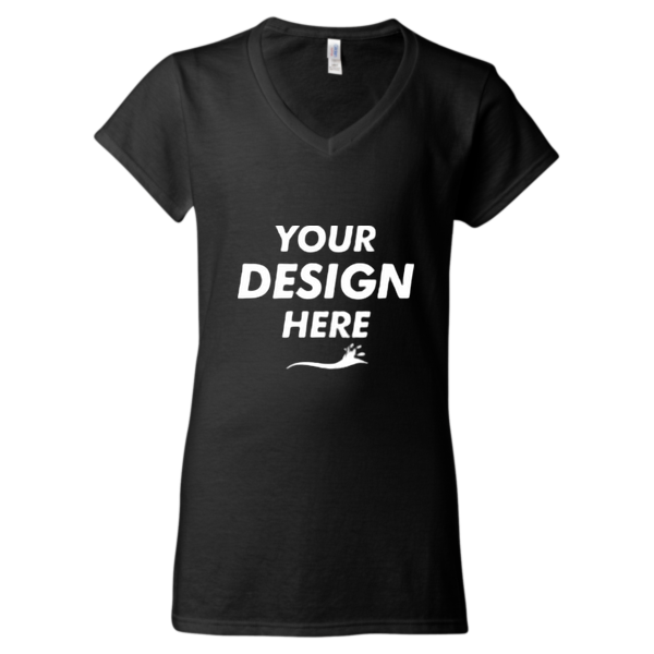 Gildan Women's Softstyle® V-Neck T-Shirt, Black, Front view, Mockup