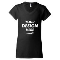 Gildan Women's Softstyle® V-Neck T-Shirt, Black, Front view, Mockup