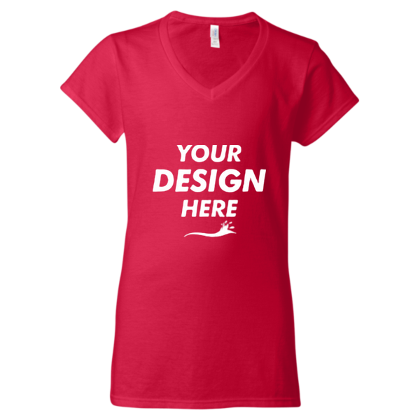 Gildan Women's Softstyle® V-Neck T-Shirt, Cherry Red, Front view, Mockup