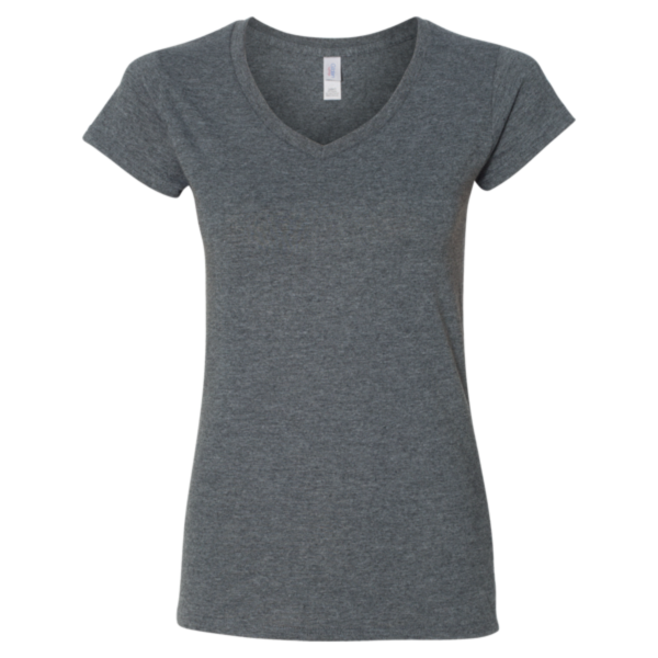 Gildan Women's Softstyle® V-Neck T-Shirt, Dark Heather, Front view