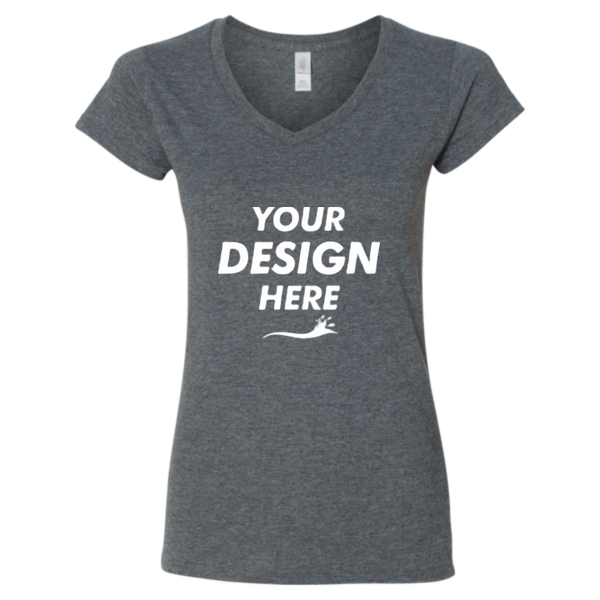 Gildan Women's Softstyle® V-Neck T-Shirt, Dark Heather, Front view, Mockup