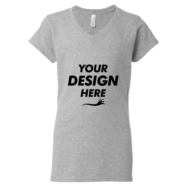Gildan Women's Softstyle® V-Neck T-Shirt, Sport Grey, Front view, Mockup