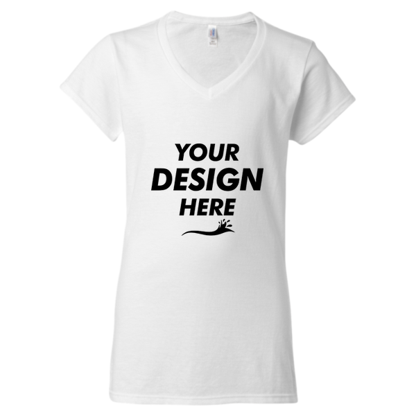 Gildan Women's Softstyle® V-Neck T-Shirt, White, Front view, Mockup