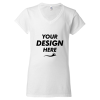 Gildan Women's Softstyle® V-Neck T-Shirt, White, Front view, Mockup