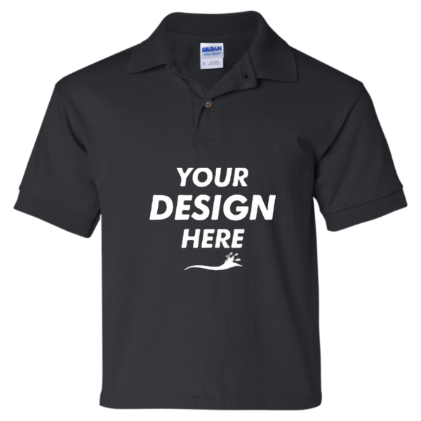 Gildan Youth DryBlend® Jersey Polo, Black, Front view, Mockup