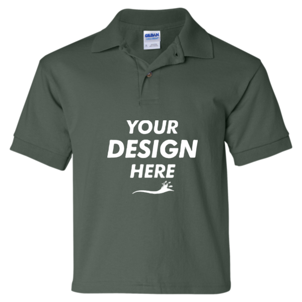 Gildan Youth DryBlend® Jersey Polo, Forest Green, Front view, Mockup
