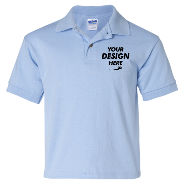 Gildan Youth DryBlend® Jersey Polo, Light Blue, Front view, Mockup