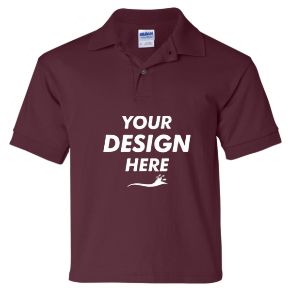 Gildan Youth DryBlend® Jersey Polo, Maroon, Front view, Mockup