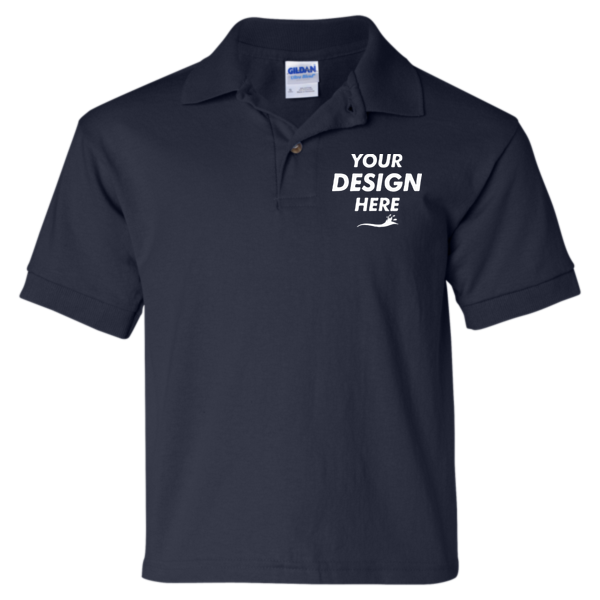 Gildan Youth DryBlend® Jersey Polo, Navy, Front view, Mockup